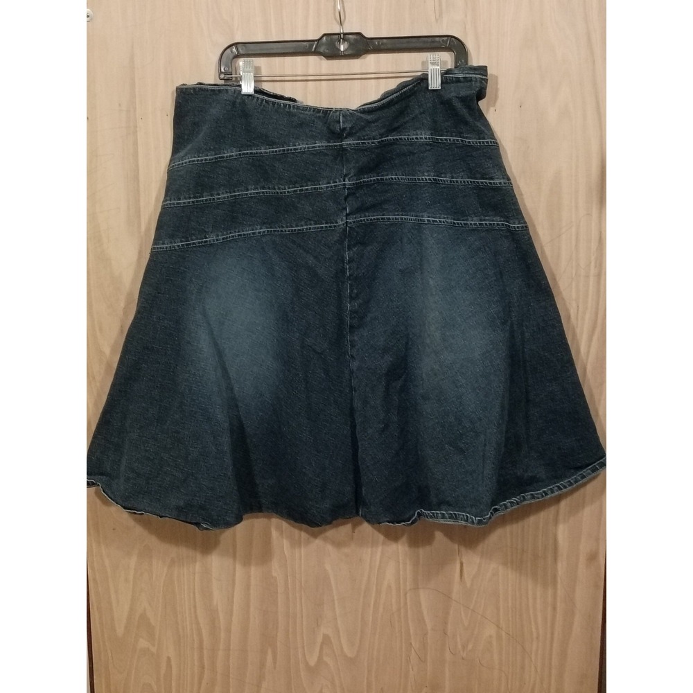 Vintage "Live a Little" Paneled Short Denim‎ Skirt Y2K Flare Size 18W.